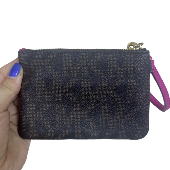 Michael Kors Jet Set Signature Monogram Small Wristlet Wallet Brown Gold Magenta - Picture 4 of 10